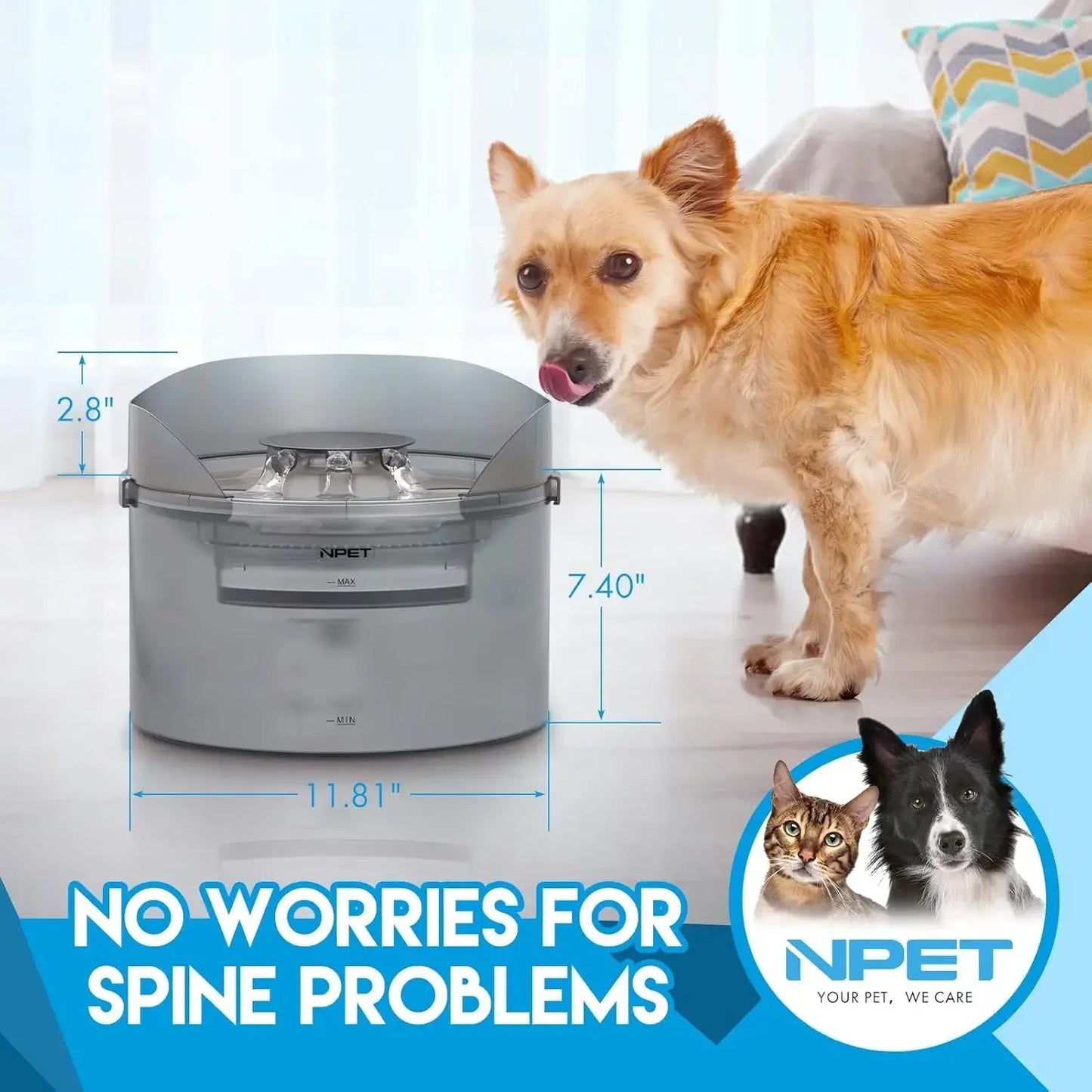 Dog Water Fountain, 2 Gallon/270oz/8L Large Automatic Dog Water Dispenser with Splatter Guard