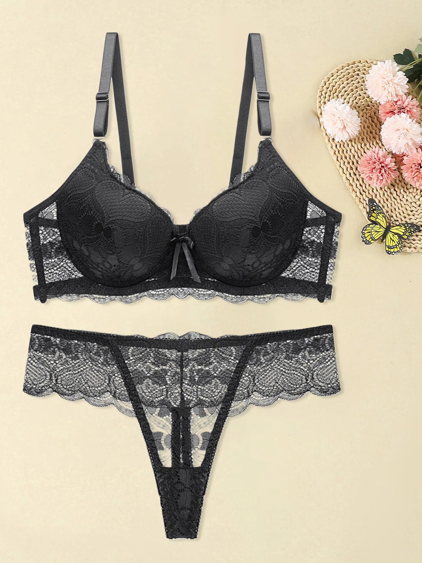 Women s Floral Lace Lingerie Set Sheer Mesh Seductive Babydoll
