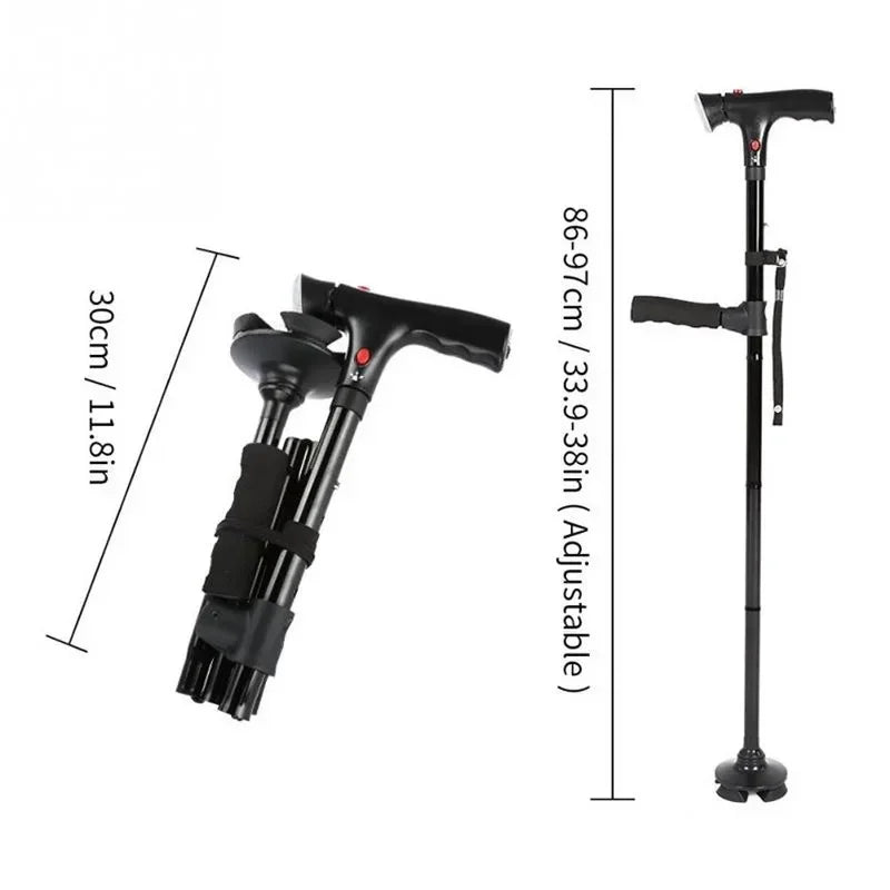 Collapsible Telescopic Folding Cane Elder Cane LED With Alarm Walking Trusty Sticks Elde