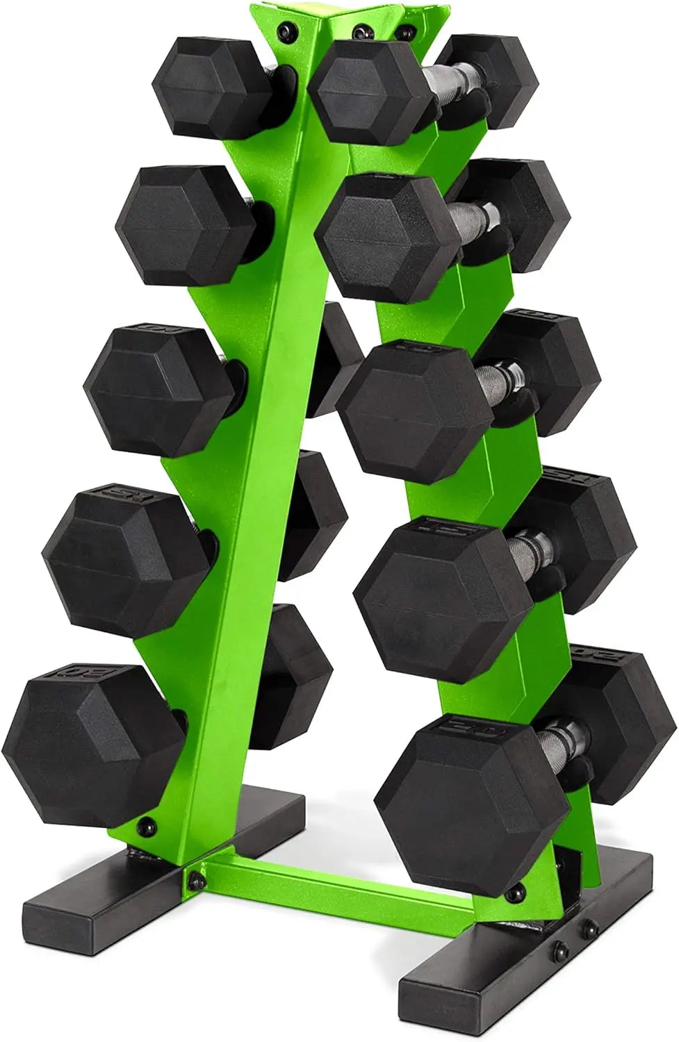 150 LB Coated Hex Dumbbell Weight Set with Vertical Rack