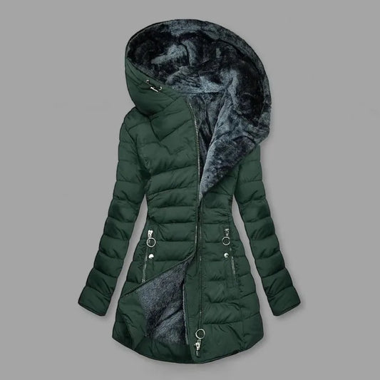 Long Sleeve Coat Solid Women's Winter Jacket with Plush Lining Hooded Outerwear