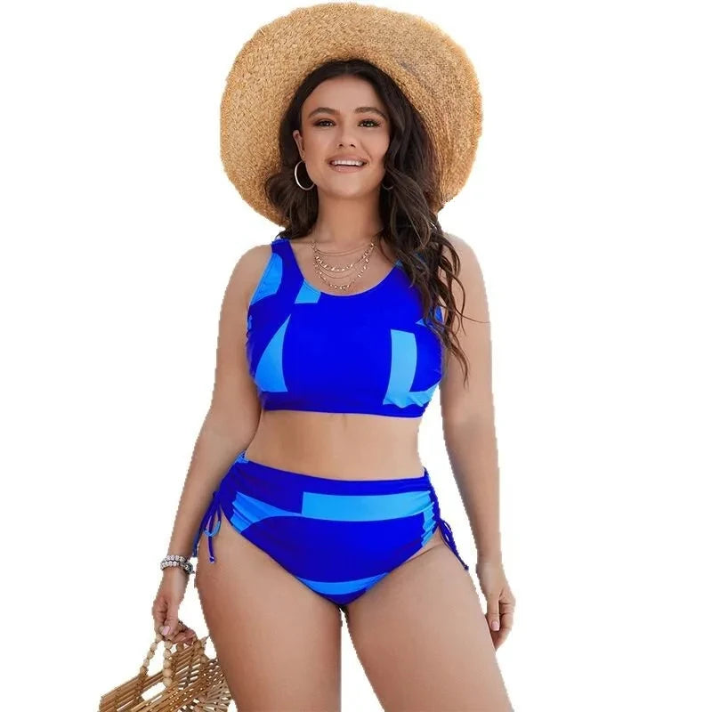 Color Blocked Plus Size Split Swimsuit for Women, Sexy Bikini,