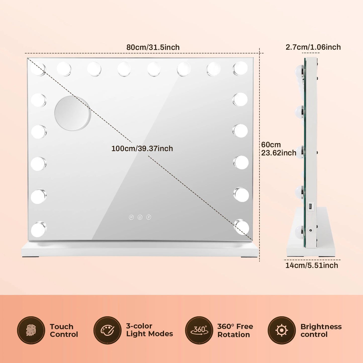 32"x24" Hollywood Vanity Mirror with Lights,