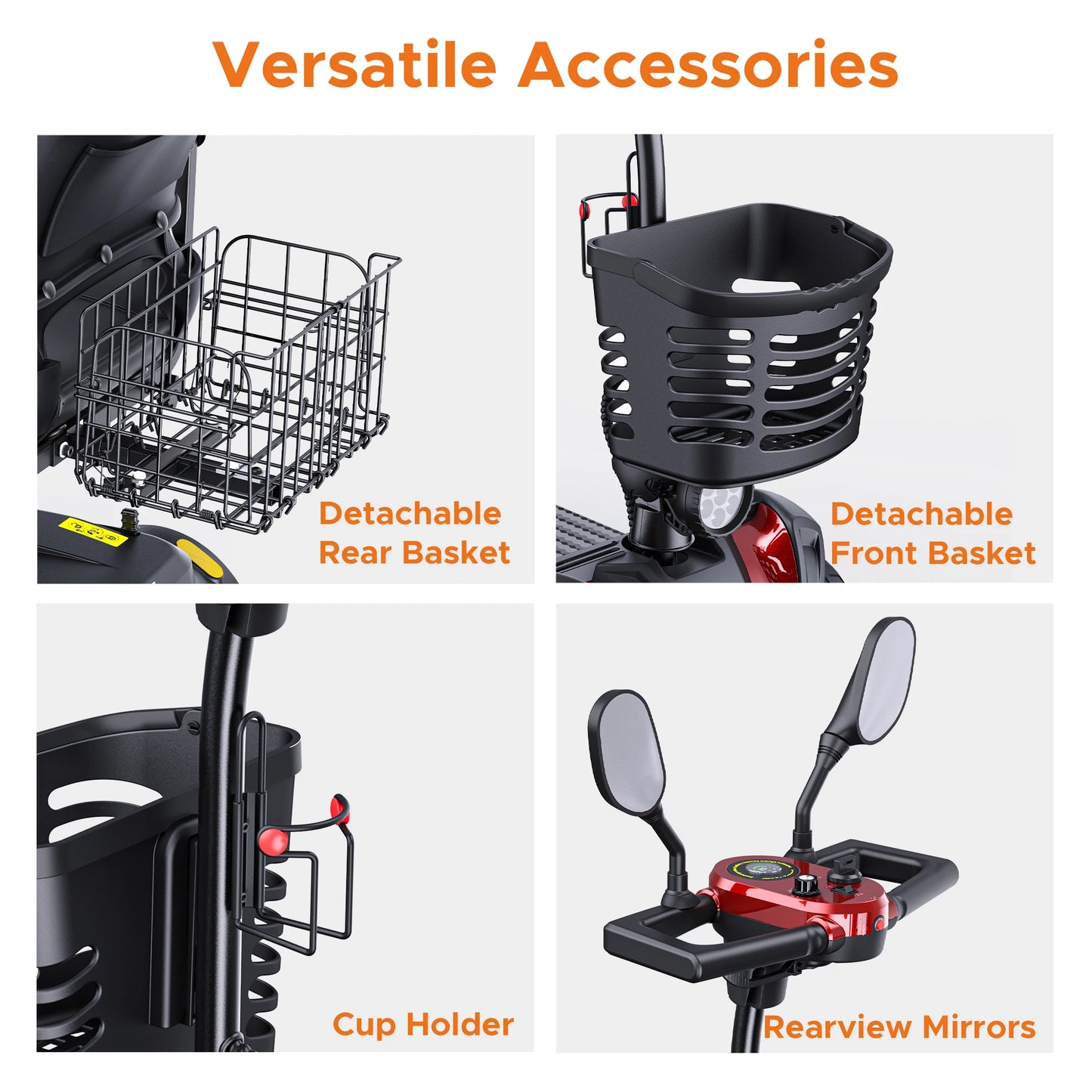 4-Wheel Mobility Scooter, 250W Motor, 5.6MPH, 24V 12Ah Battery, Dual Baskets, Foldable, Easy Control, Outdoor & Daily Use