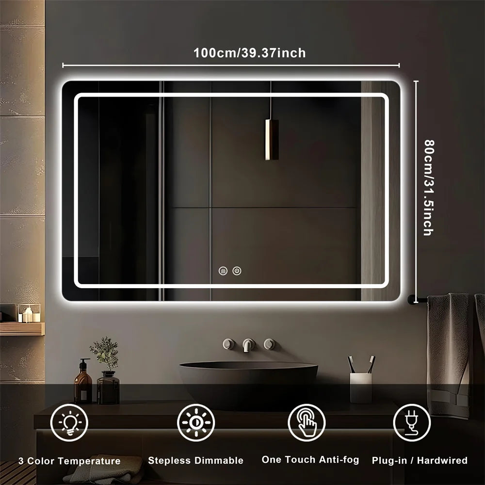 32x40 inch LED Bathroom Mirror Vanity Mirrors with Backlit Lights Fogless