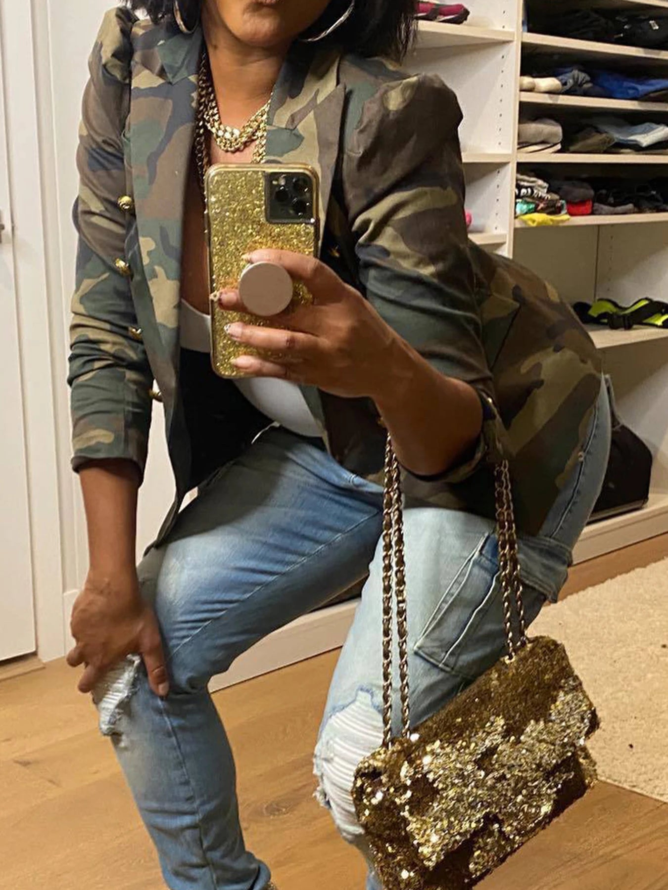 Camouflage Printed Double Breasted Jacket, Casual Long Sleeved Lapel Open Top