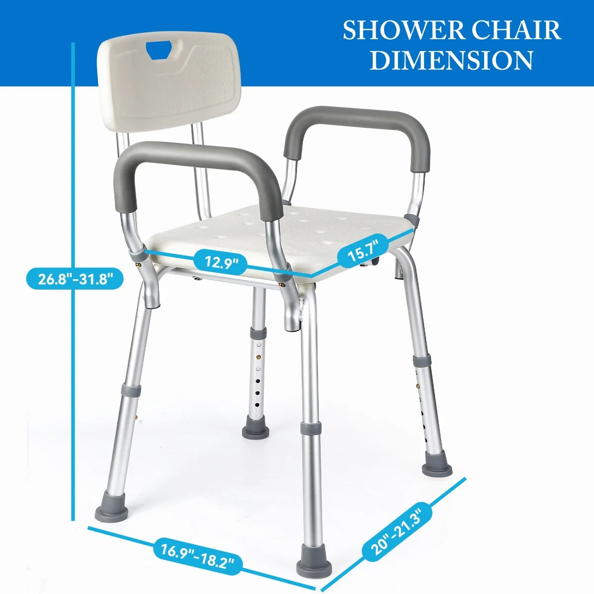 Shower Chair Seat with Padded Armrests for Bathtub