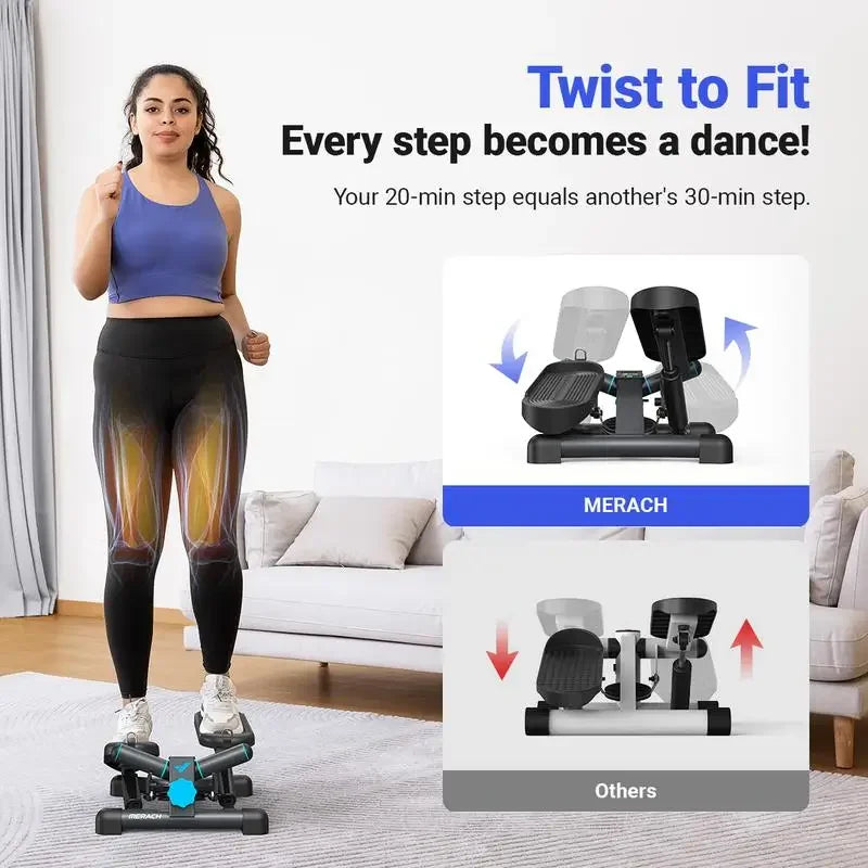 Mini Stepper for Exercise,Twist Stair Stepper,Stepper Exercise Equipment with Resistance Bands for Full Body Workout at Home