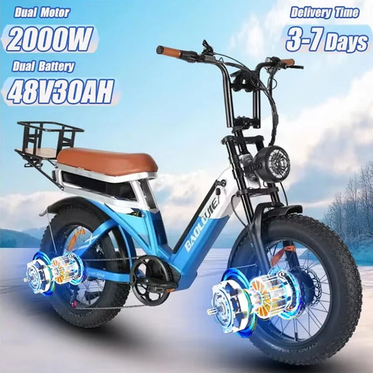 Electric Bicycle 2000W Dual Motor 48V30AH Lithium Battery