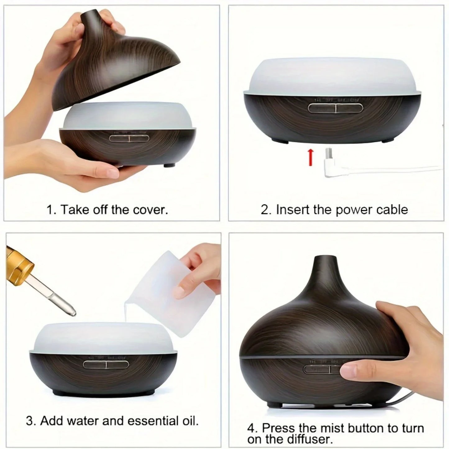 550ML Essential Oil Aroma Diffuser with 6-Bottle 10ml Oil Set,