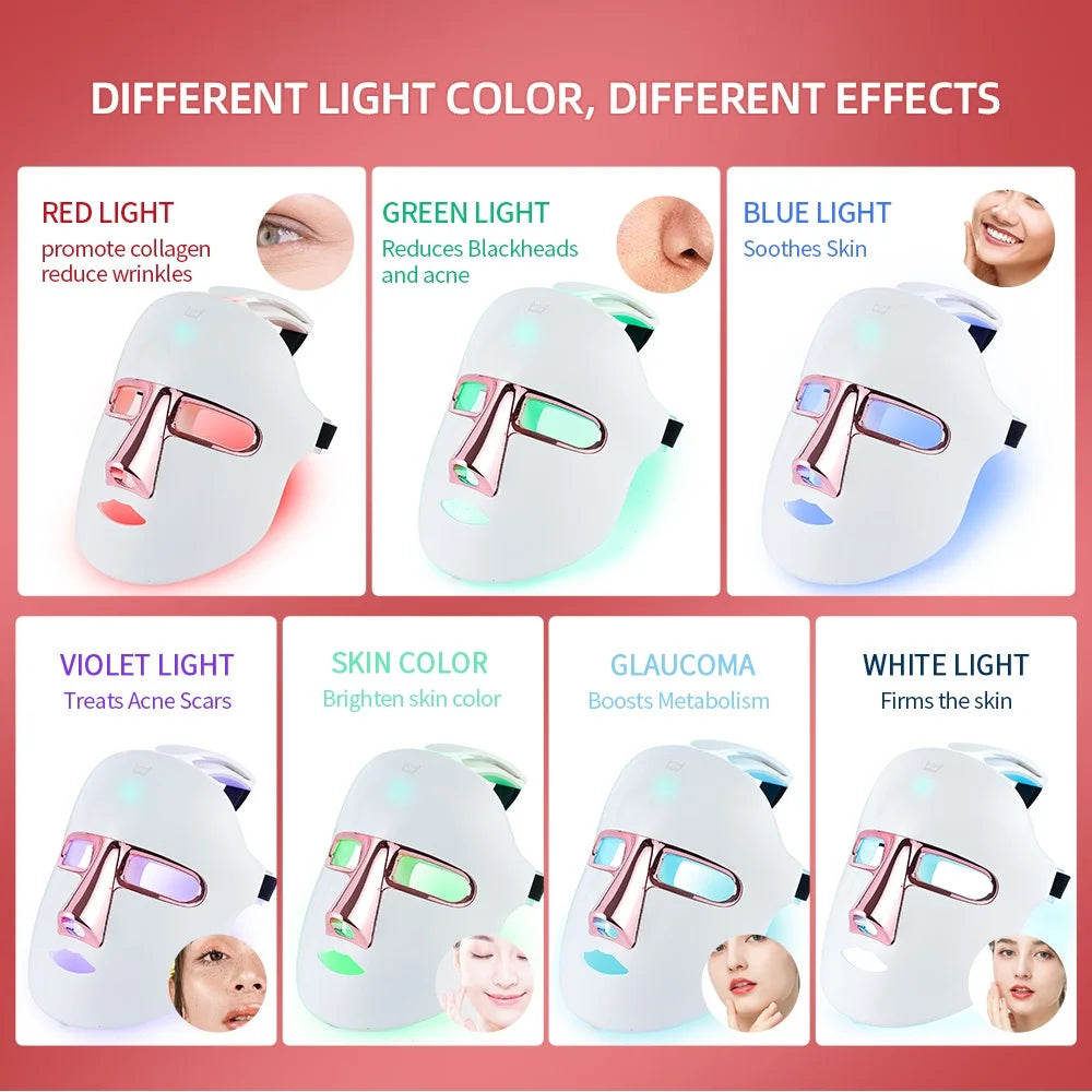 Wireless LED Facial Mask 7 Colors Light Photon Therapy Face Beauty Mask