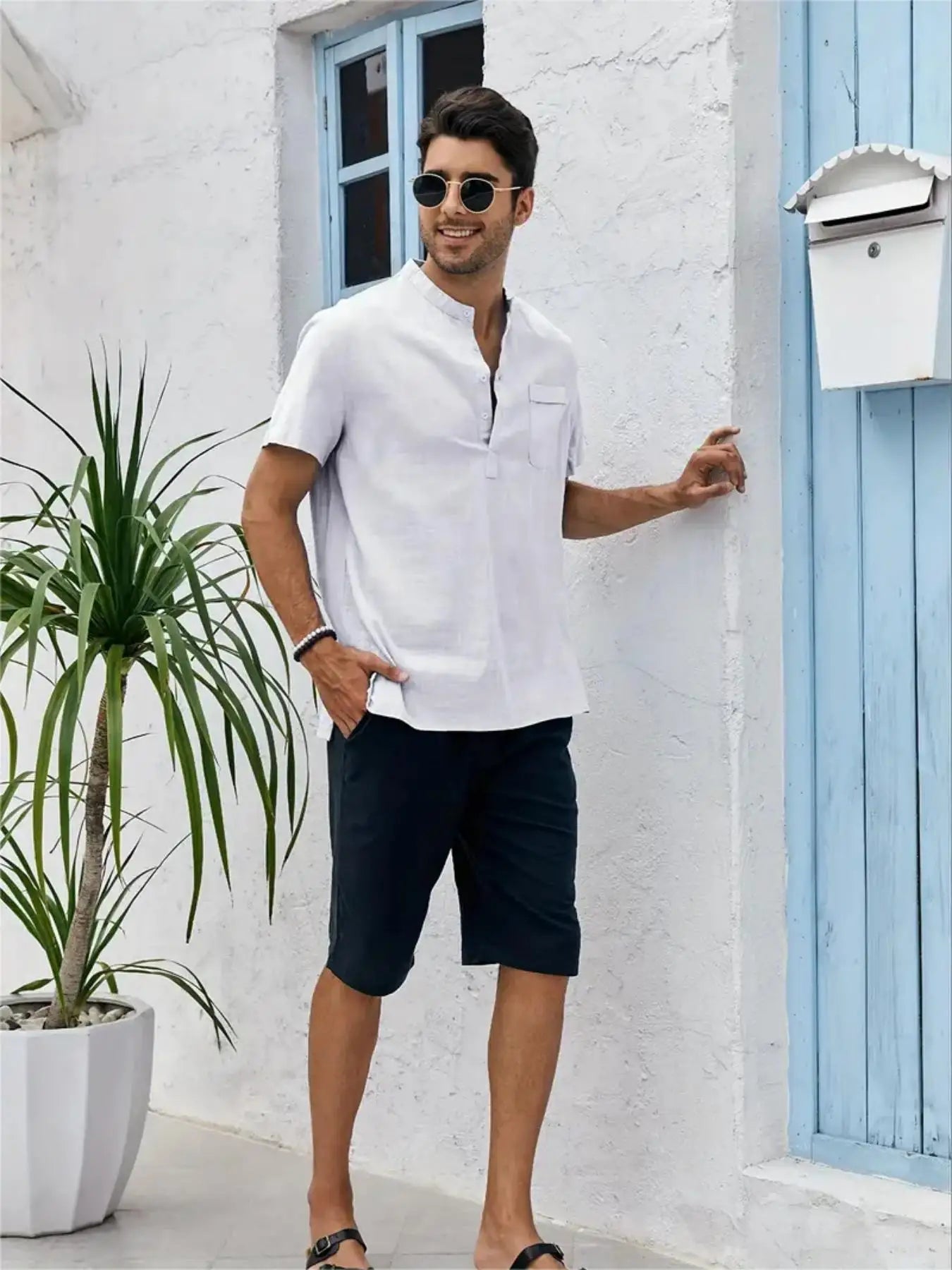 Men's Plus Size Cotton Linen Shirt with Pocket Casual
