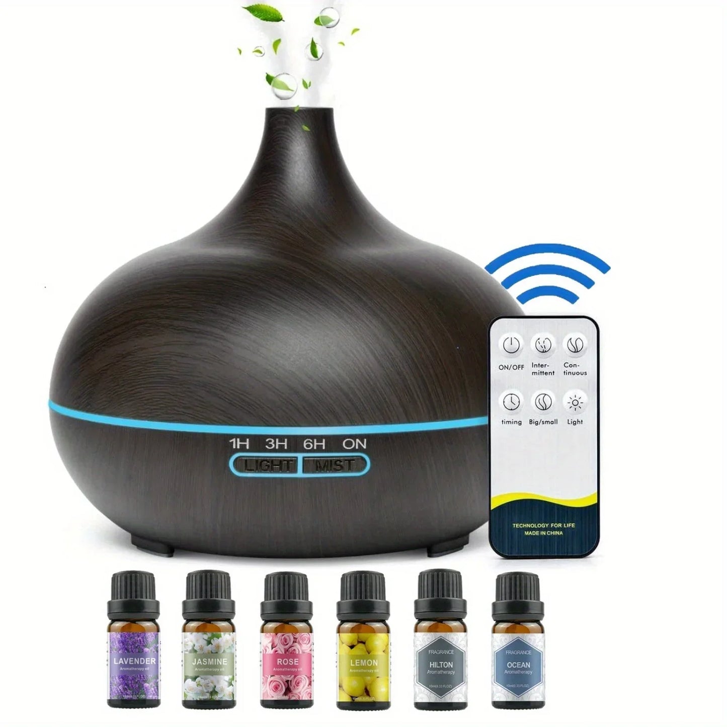 550ML Essential Oil Aroma Diffuser with 6-Bottle 10ml Oil Set,