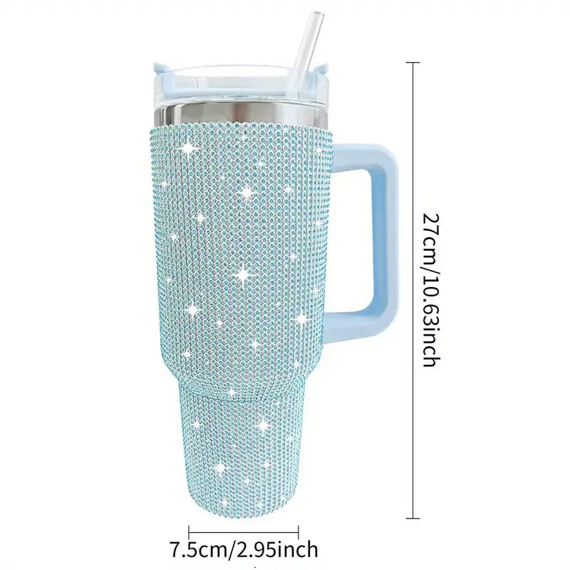 Sparkling Studded Tumbler With Lid, 40oz Stainless Steel Insulated Water Bottle