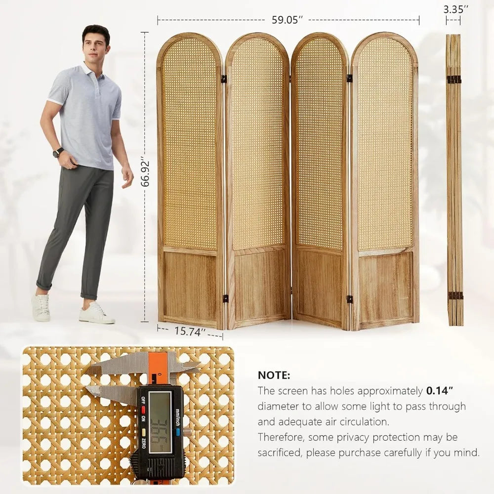 Room Divider 4 Panel, Folding Privacy Screen, Foldable Wood Divider