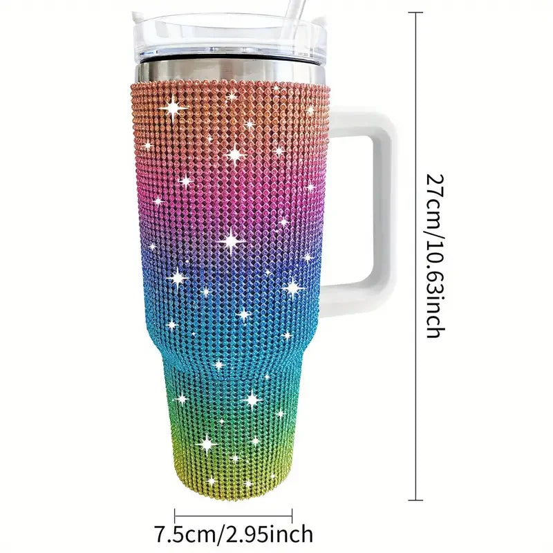 Sparkling Studded Tumbler With Lid, 40oz Stainless Steel Insulated Water Bottle