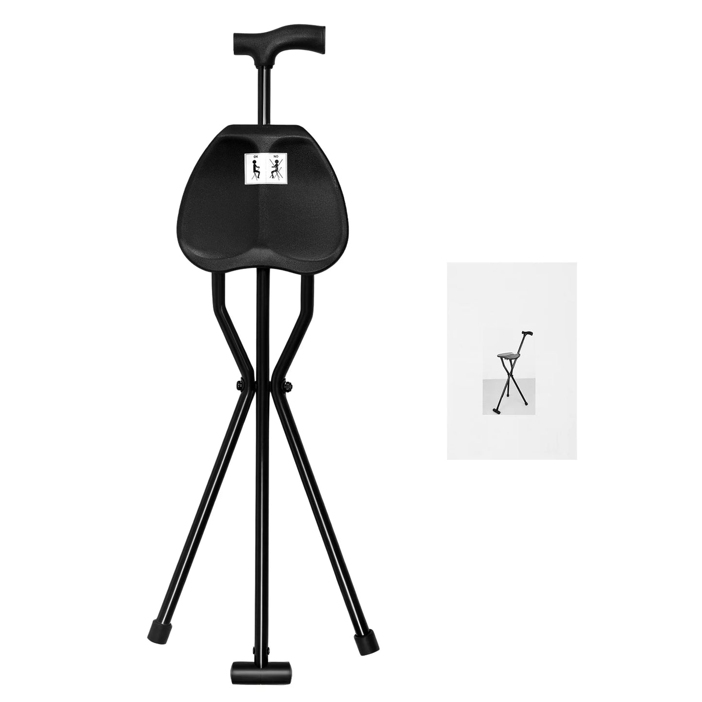 Walking Stick Cane Chair Folding Cane with Seat 35.4 Inches Tall and Supports up to 249.12lbs