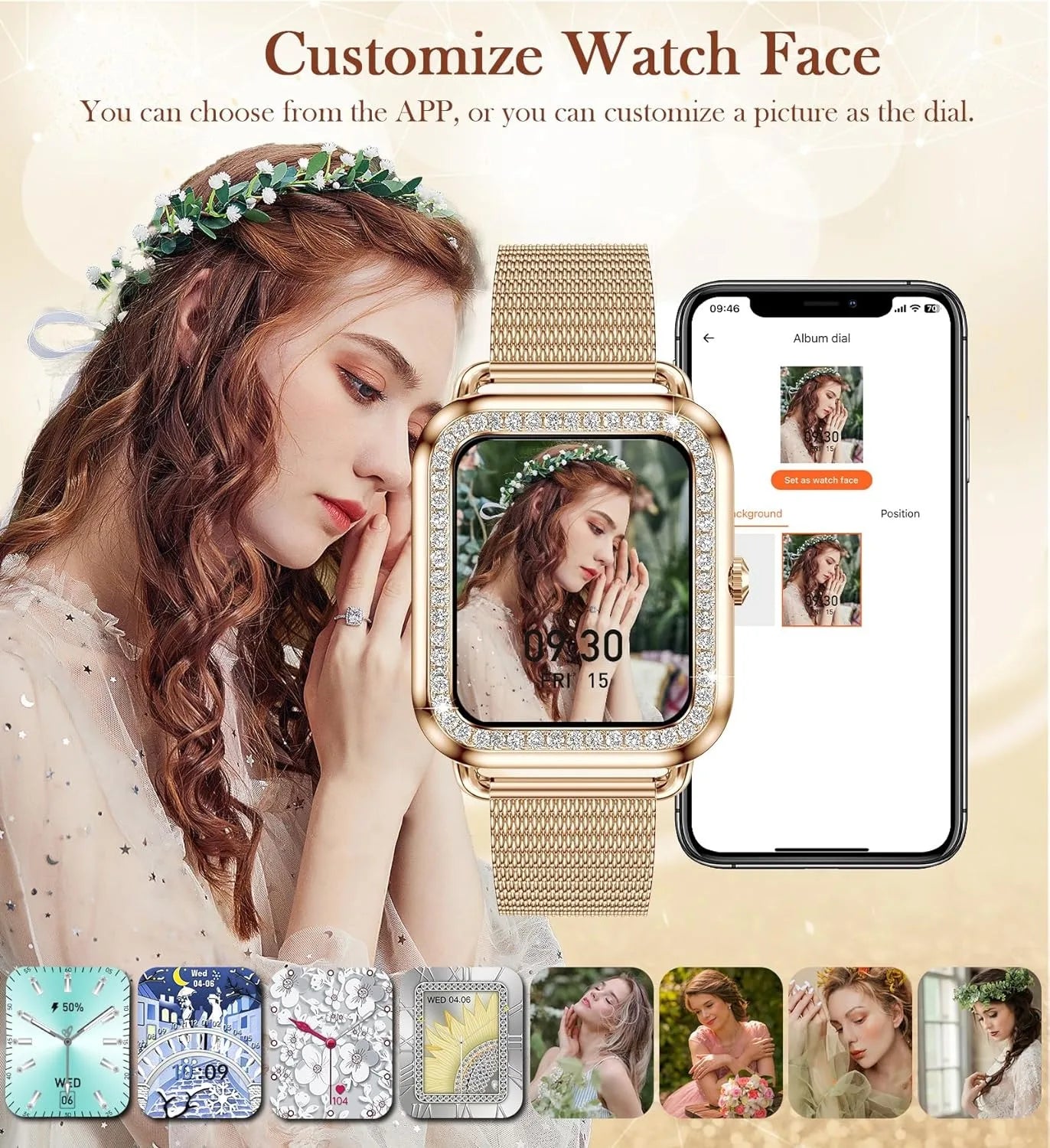 Women's Fashion Wearable Smartwatch  For Android And IPhone, , AI Voice Function