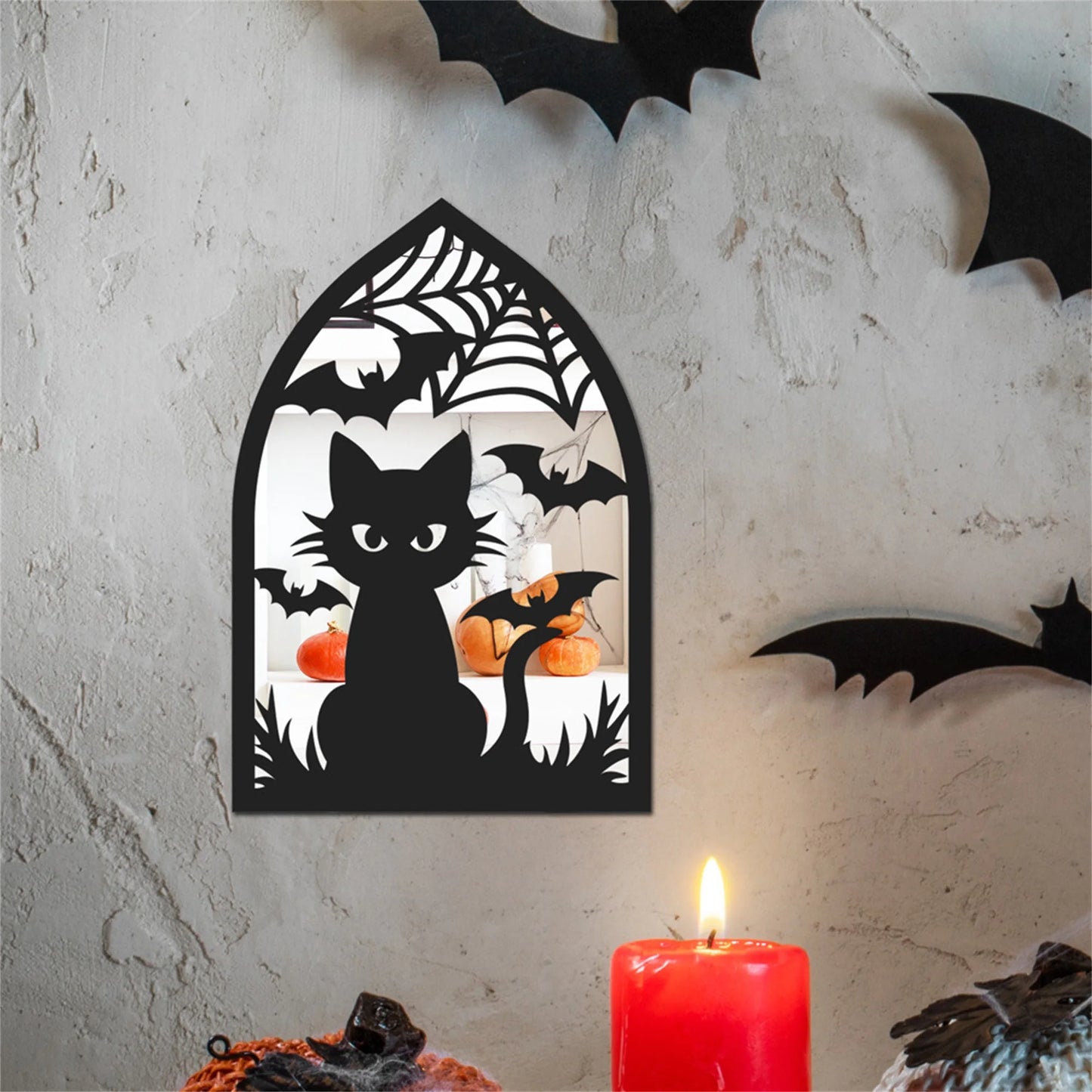 Spooky Halloween Acrylic Mirror Wall Sticker Set with Ghosts Bats Spiders