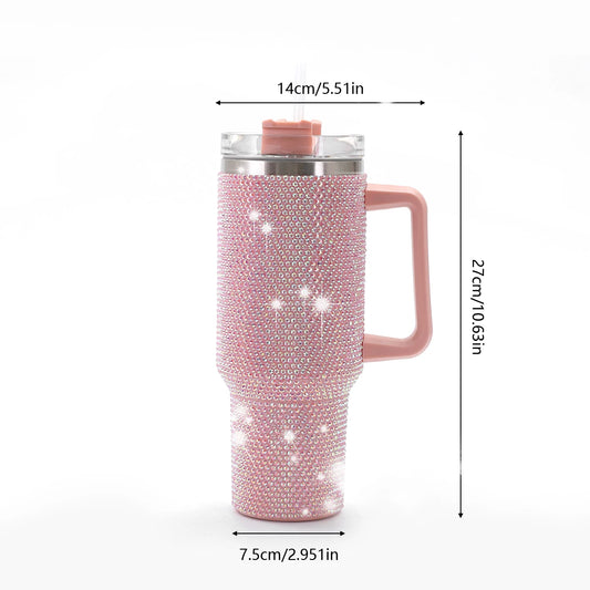 Sparkling Studded Tumbler With Lid, 40oz Stainless Steel Insulated Water Bottle