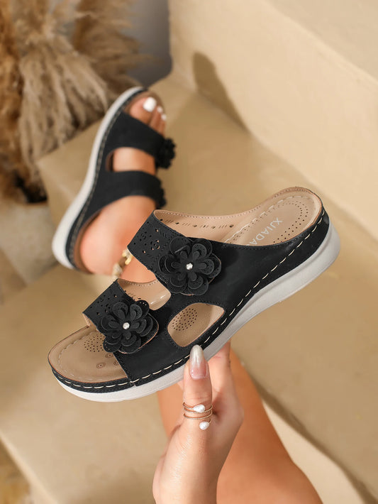 Plus Size Womens Shoes 2025 Fashion Flower Wedge Heel Slippe