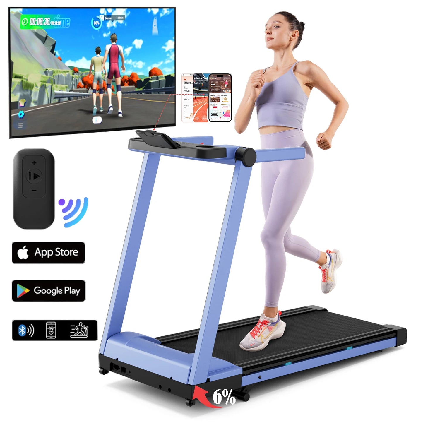 3.5HP Foldable Incline Home Treadmill Walking Pad with Handle Bar Holder