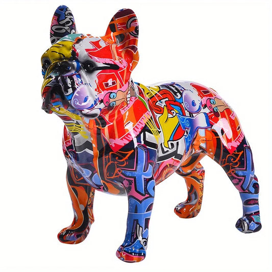 Creativity Art Modern Colorful Pet French Bulldog Statue Graffiti