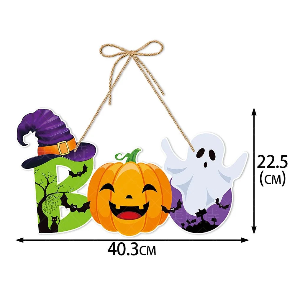 Halloween Hanging Sign Festive Pumpkin Bat and Skull Designs f