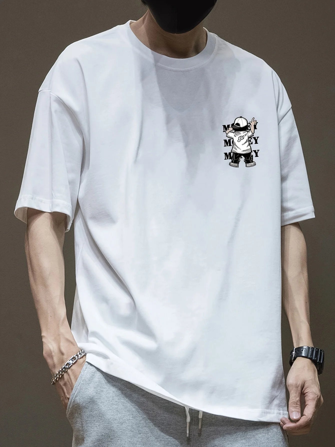American heavyweight pure cotton short sleeved T-shirt for men 2024 trend loose American printed casual versatile top