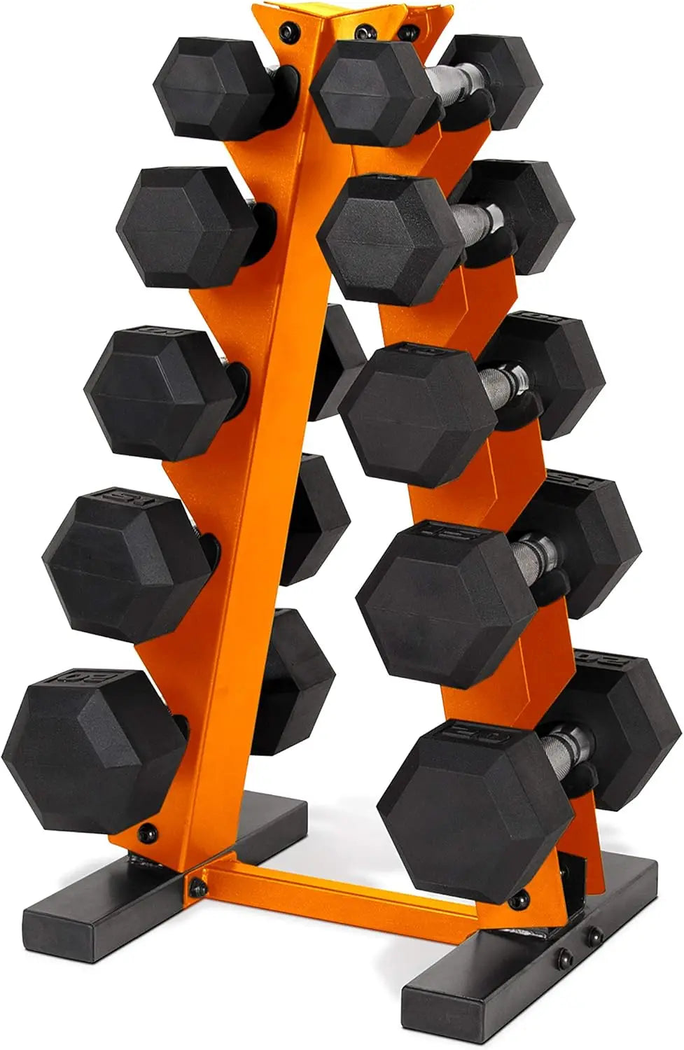 150 LB Coated Hex Dumbbell Weight Set with Vertical Rack