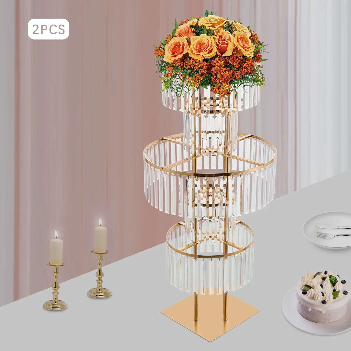 5 Tiers Round Chandelier Pedestal Stand Wedding Gold Vases