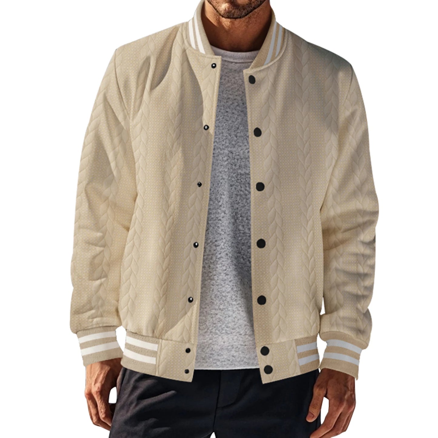 Men s Classic Bomber Jacket with Ribbed Cuffs and Hem Casual