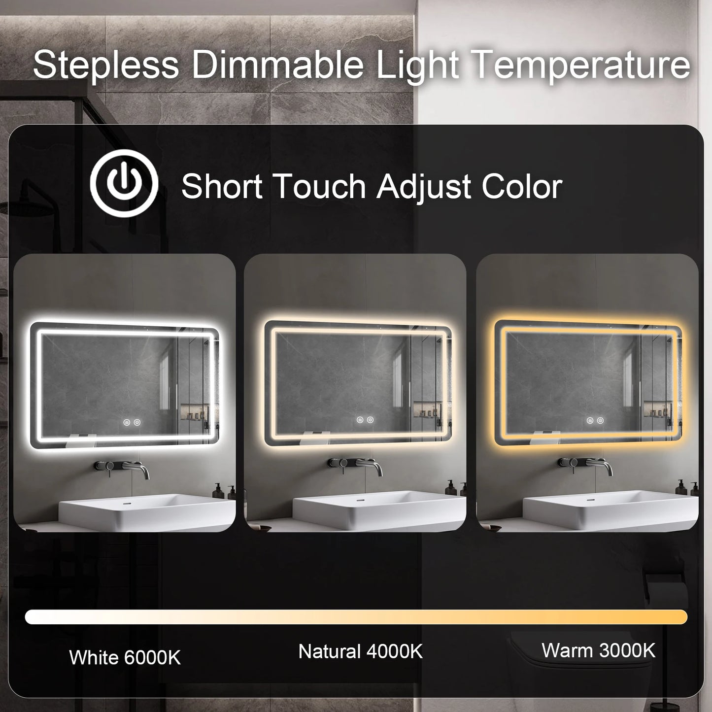 32x40 inch LED Bathroom Mirror Vanity Mirrors with Backlit Lights Fogless