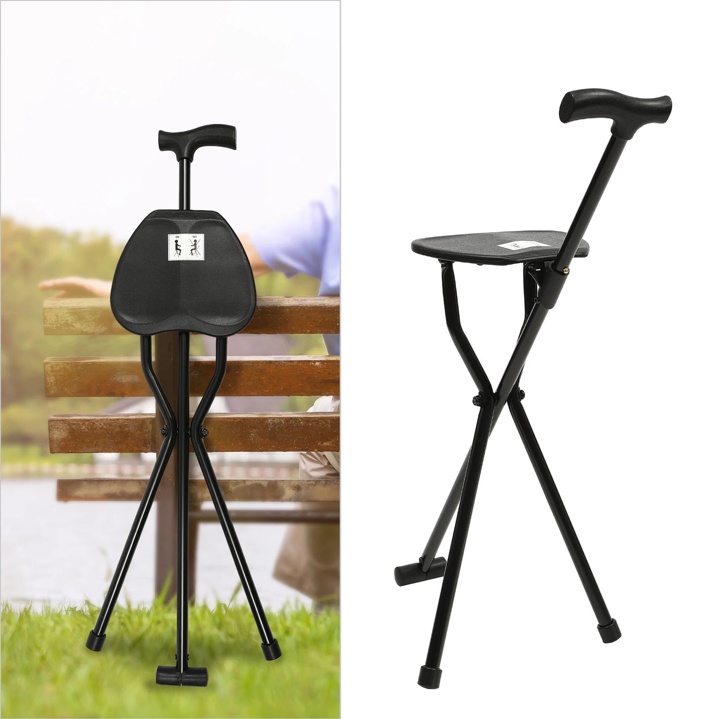 Portable Walking Pole and Tripod Chair  Walking Cane, Cane Chair,