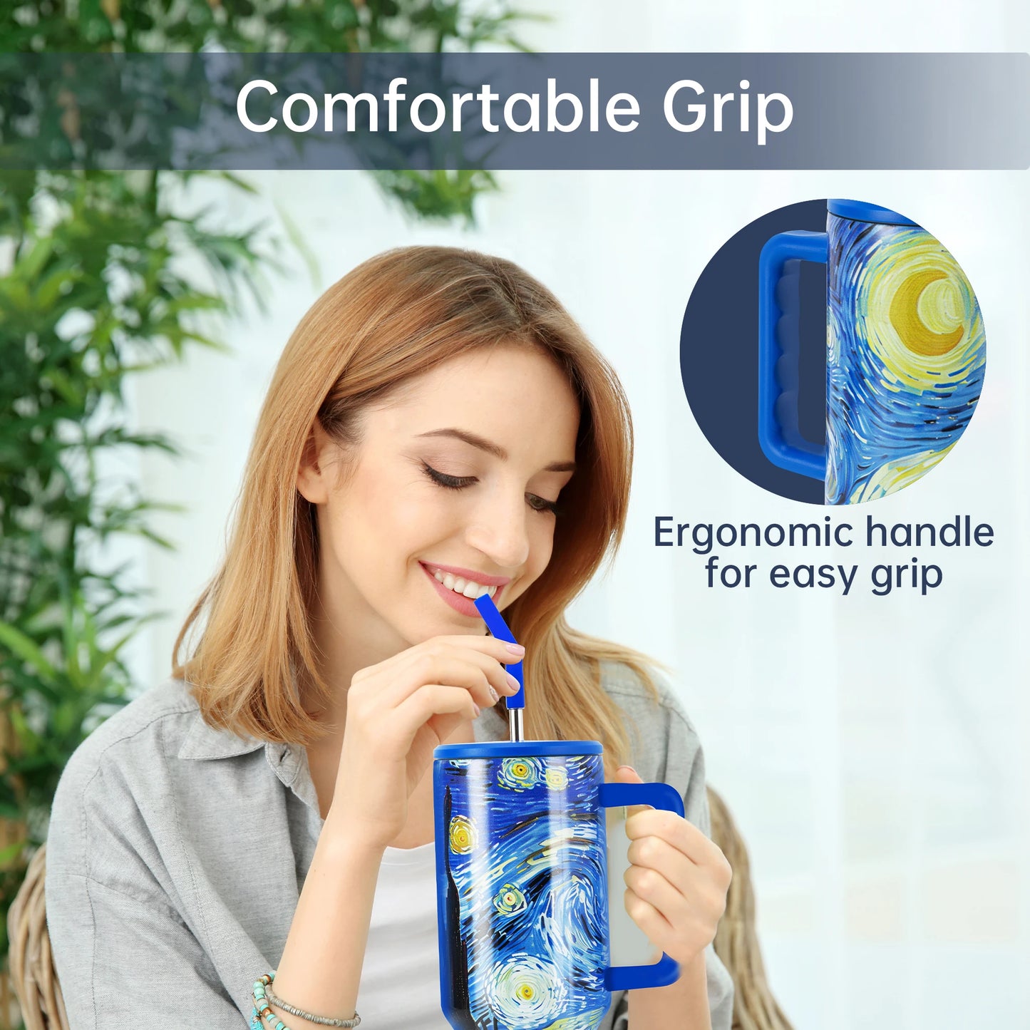 Stainless Steel Tumbler with Straw 40 fl oz,Starry Night