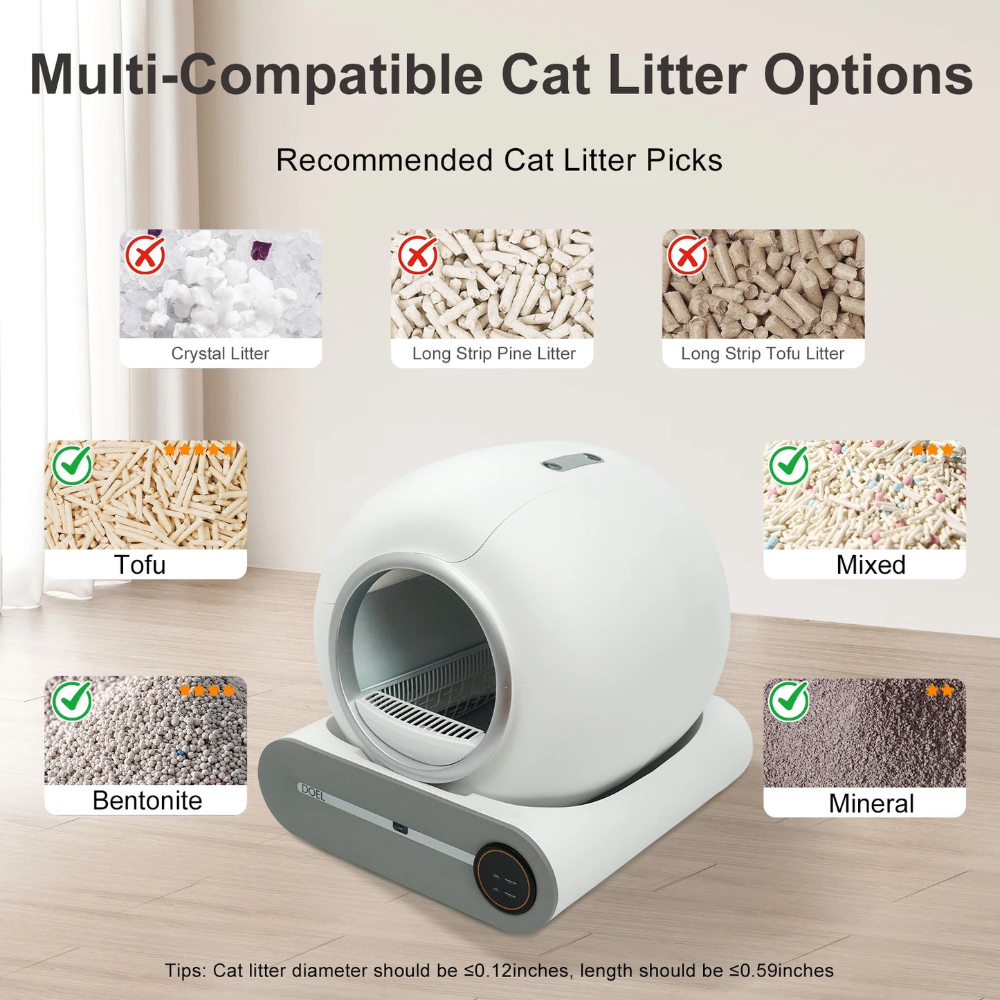Self Cleaning Cat Litter Box 65L Automatic Cat Litter Box w/ Trash Bag & Litter Mat