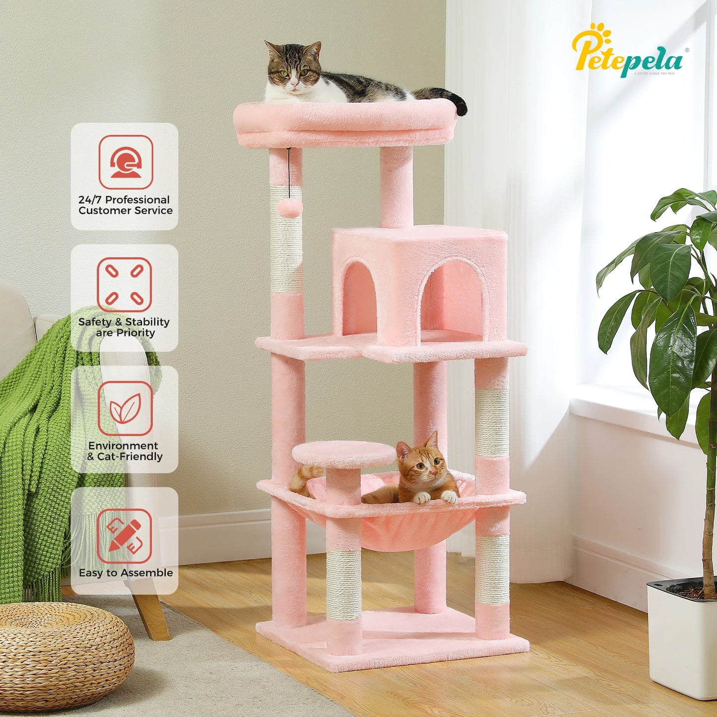 Cat Tree for Indoor Cats, 5-Level Cat Tower for Large Cats with Metal Frame