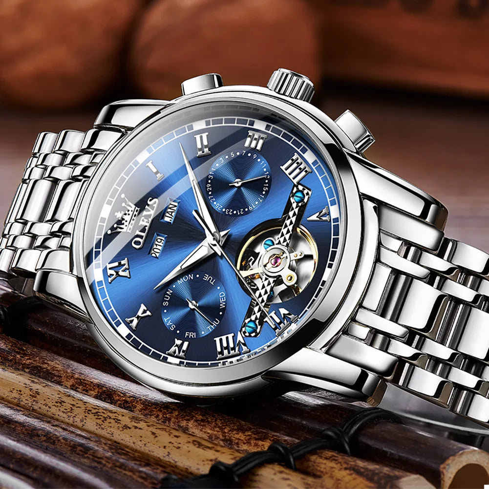 Men's Watches Automatic Mechanical Business Wristwatch Waterproof Stainless Steel Strap