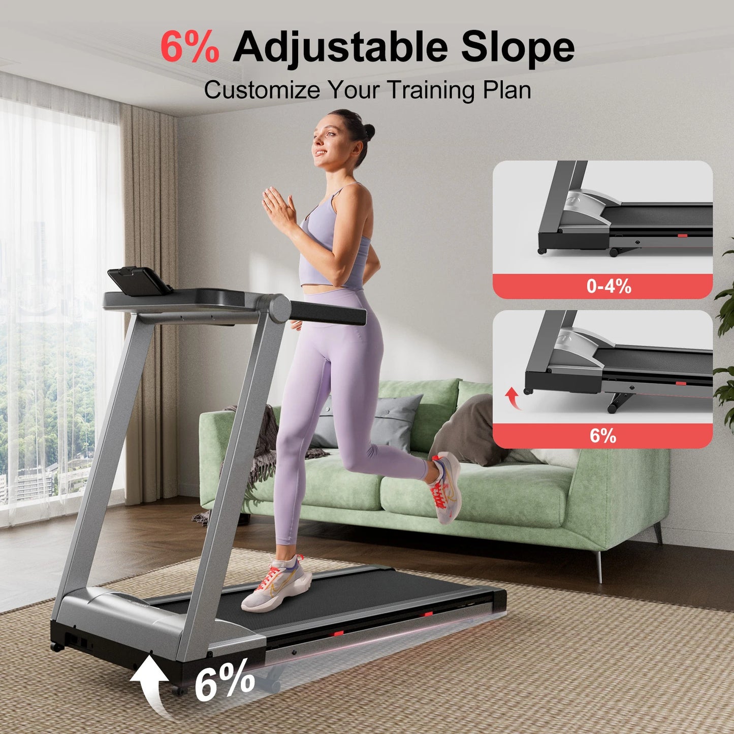 3.5HP Foldable Incline Home Treadmill Walking Pad with Handle Bar Holder