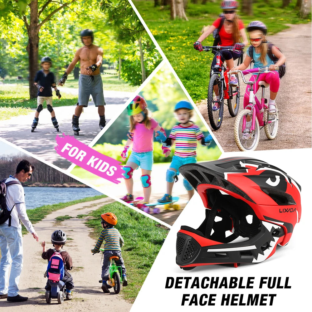 LIXADA Kids Detachable Full Face Helmet Children Sports Safety Helmet for Cycle Skateboarding Roller Skating