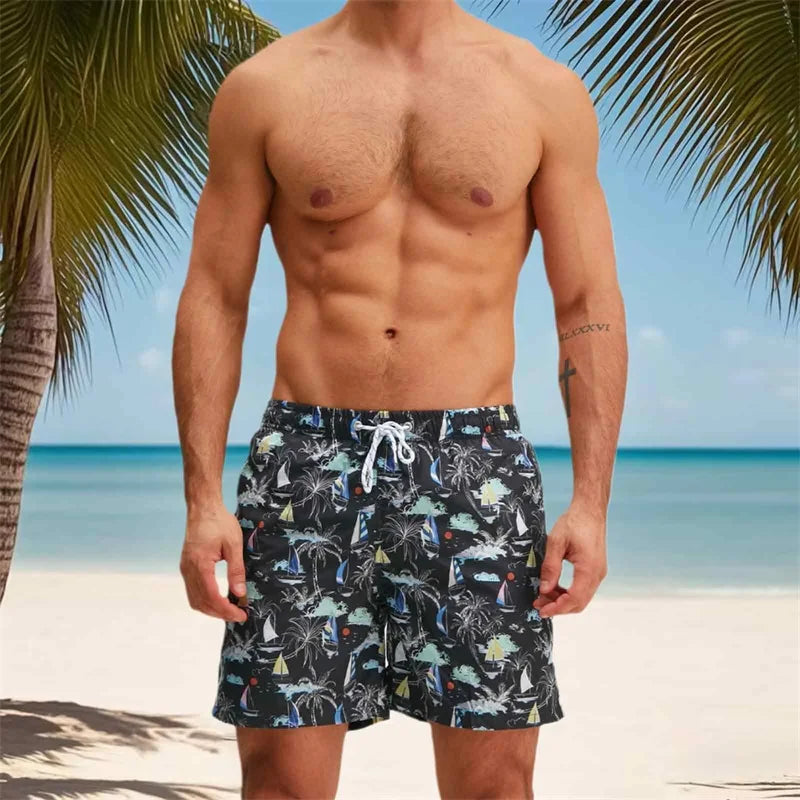 Men s Swim Trunks Quick Dry Beach Shorts with Drawstring Elastic Waistband