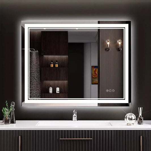 LED Bathroom Mirror With Front Backlit Dimmable Vanity Wall Mirror HD Anti-fog
