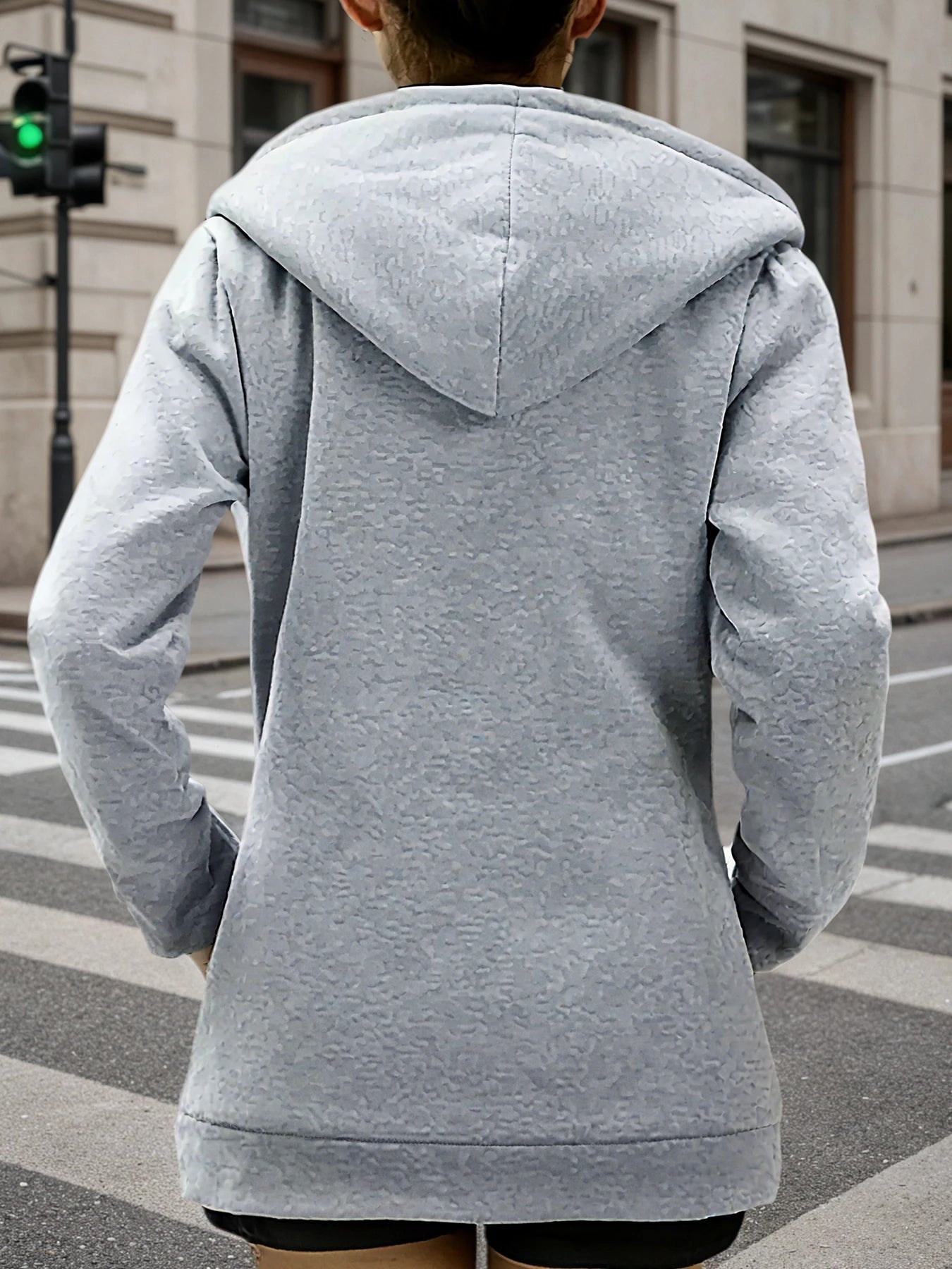 2025 New Solid Color Long-Sleeved Zippered Fleece Hooded Jacket for Women,