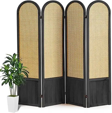Room Divider 4 Panel, Folding Privacy Screen, Foldable Wood Divider