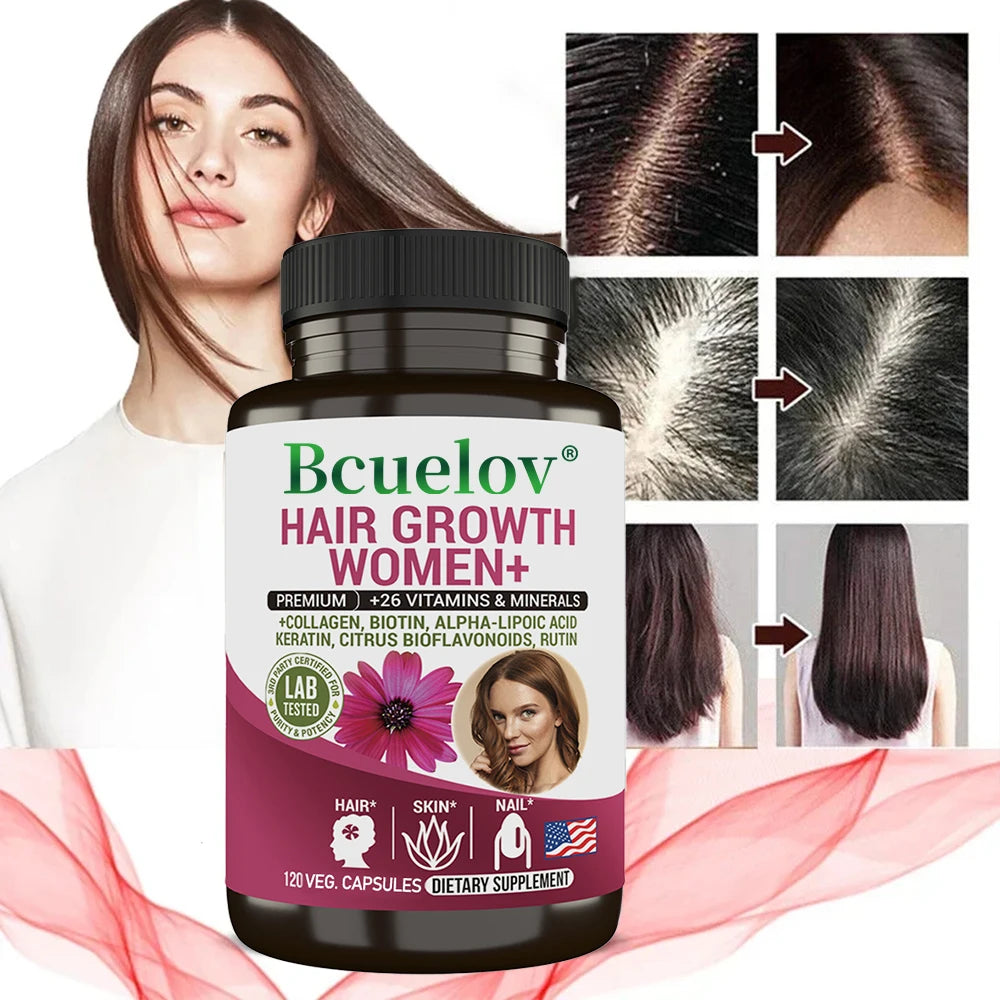 Women's Hair Supplement - Contains multivitamins, collagen, biotin, supports healthy hair, skin and nails,