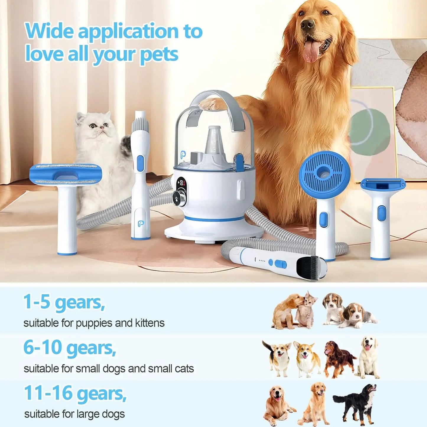 Pet Grooming Vacuum Kit 5-in-1 Pet Grooming Kit