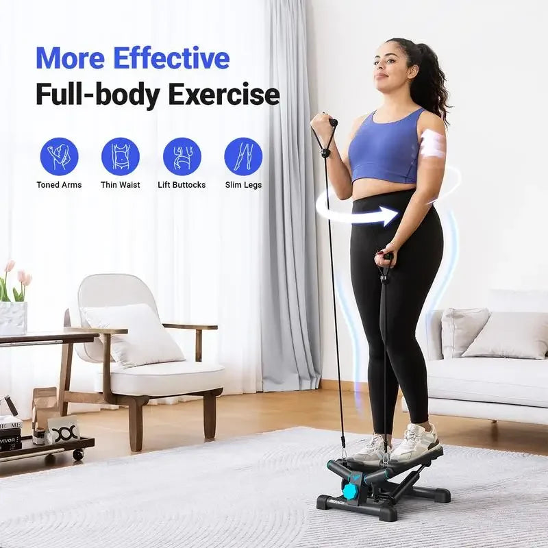 Mini Stepper for Exercise,Twist Stair Stepper,Stepper Exercise Equipment with Resistance Bands for Full Body Workout at Home