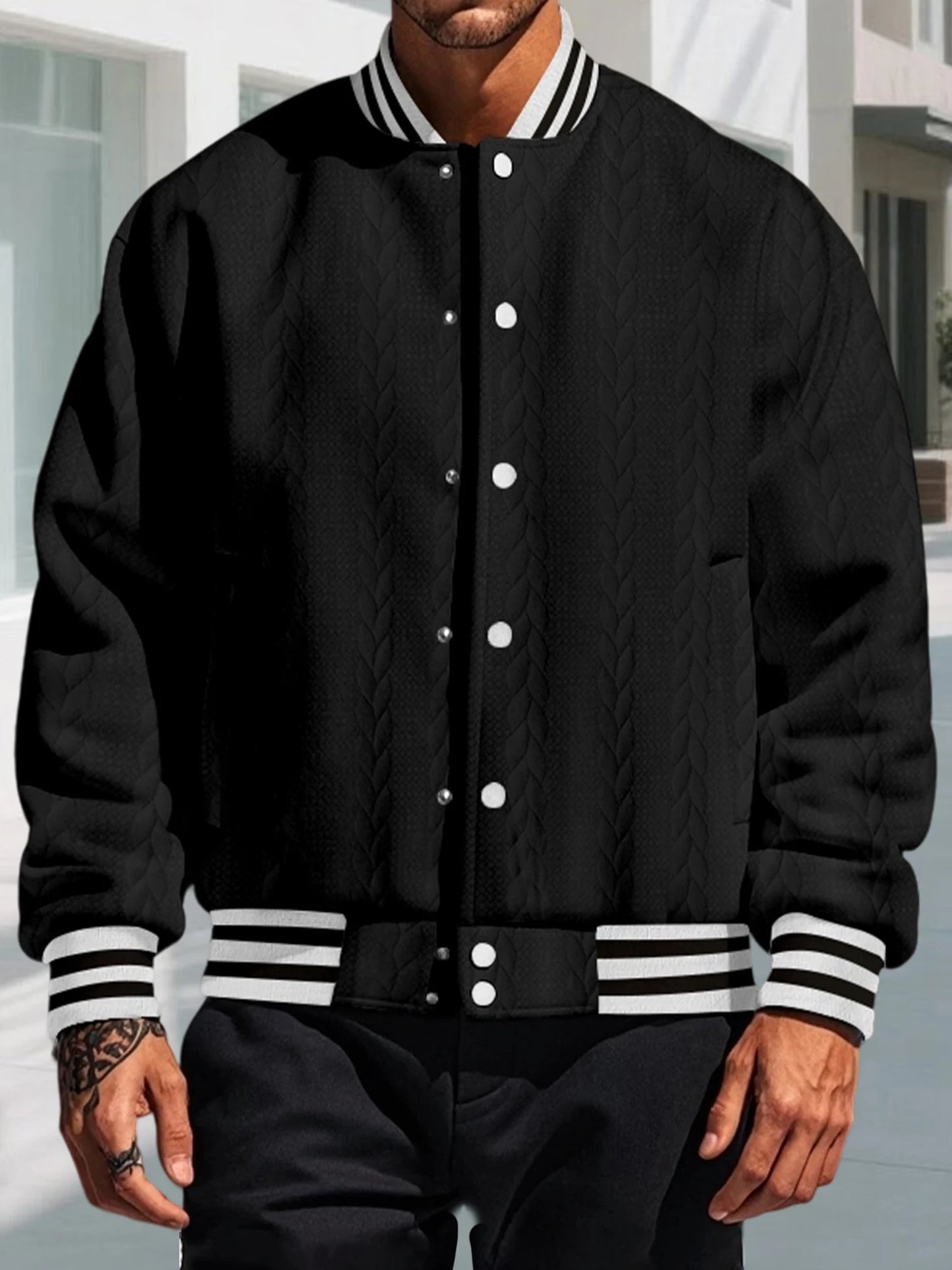 Men s Classic Bomber Jacket with Ribbed Cuffs and Hem Casual
