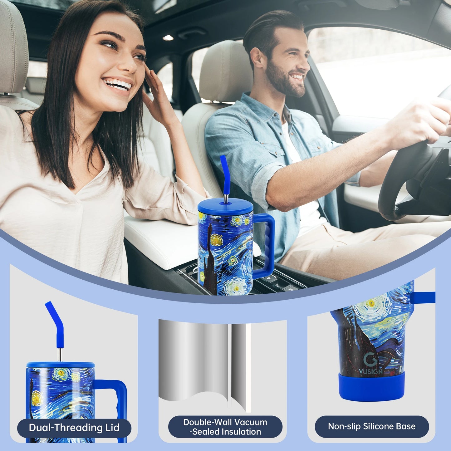 Stainless Steel Tumbler with Straw 40 fl oz,Starry Night