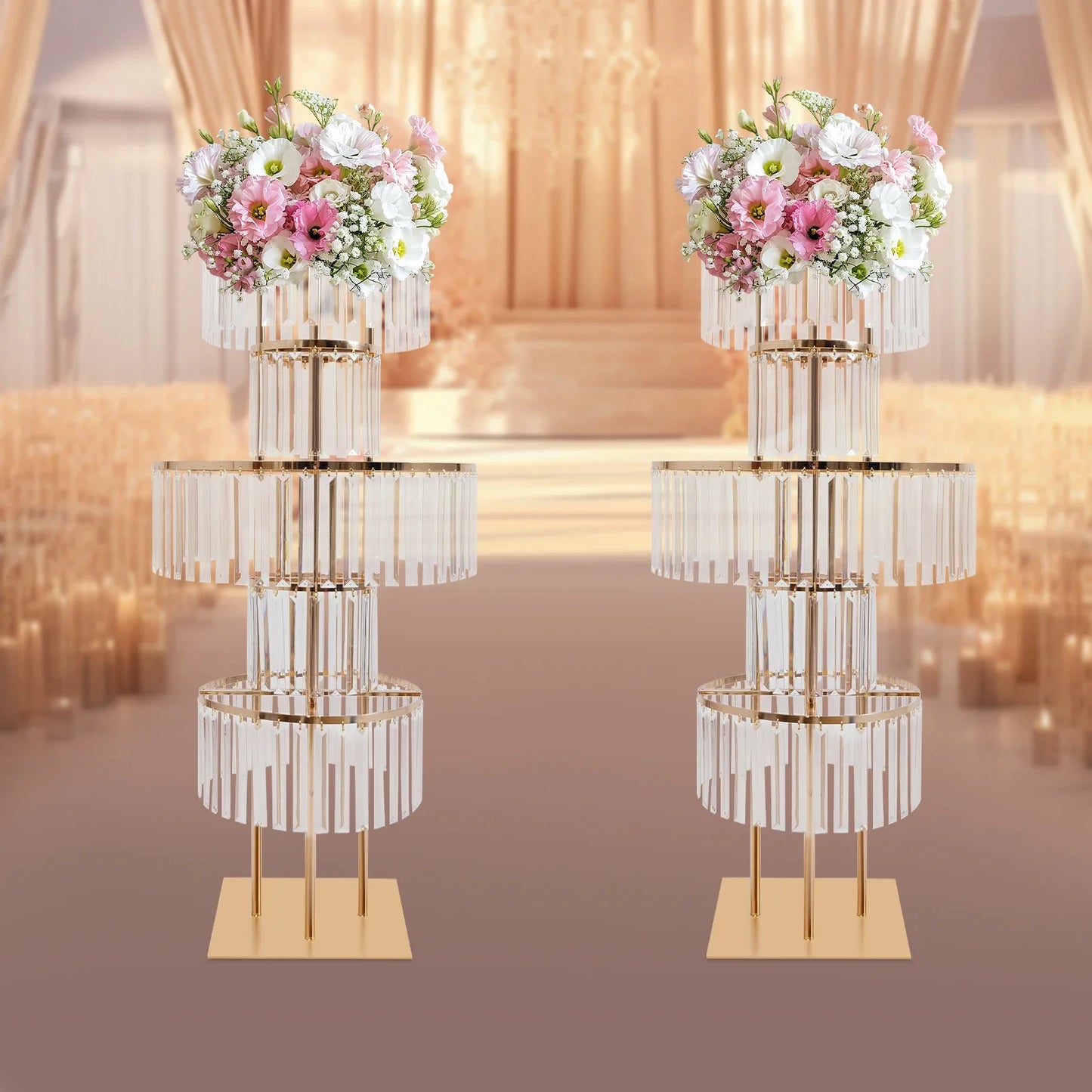 5 Tiers Round Chandelier Pedestal Stand Wedding Gold Vases